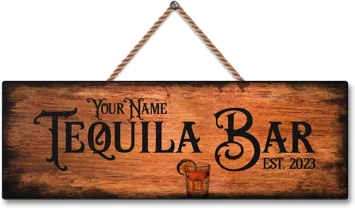 Vista 25 de Placa de pared de madera de bar de tequila mexicano personalizado, letrero de bar de México, letrero rústico para pub para el hogar, decoración