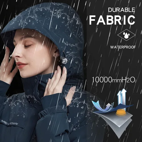 Vista 35 de CAMEL CROWN - Chamarra de esquí para mujer, impermeable, con capucha desmontable, rompevientos, forro polar, parka para lluvia