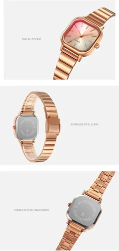 Vista 7 de Womens Ladies' Ultra Thin Watch with Rainbow Gradient Dial Gold-Tone Square Case and Bracelet Quartz Movement