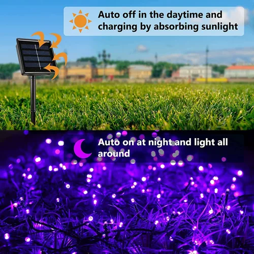 Vista 2 de 1 paquete de 100 luces LED solares de Navidad de 39 pies para exteriores, funciona con energía solar con 8 modos de luces impermeables