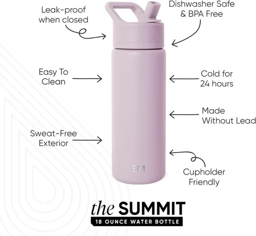 Vista 2 de Simple Modern botella de agua reutilizable con tapa con pajilla, para niños, acero inoxidable con aislamiento al vacío, para la escuela, colección