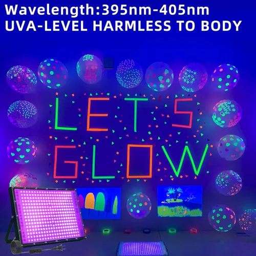 Vista 2 de Paquete de 2 luces negras de 300W con 336 LEDs, lámpara UV de luz negra para fiestas fluorescentes, 395nm, accesorio de luz negra IP65
