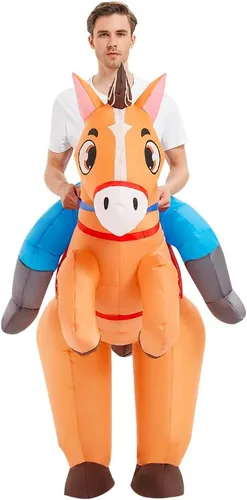 Vista 5 de KOOY Disfraz inflable de caballo para adultos, disfraz de caballo de vaquero, divertido traje de caballo para hombres y mujeres, fiesta de Halloween