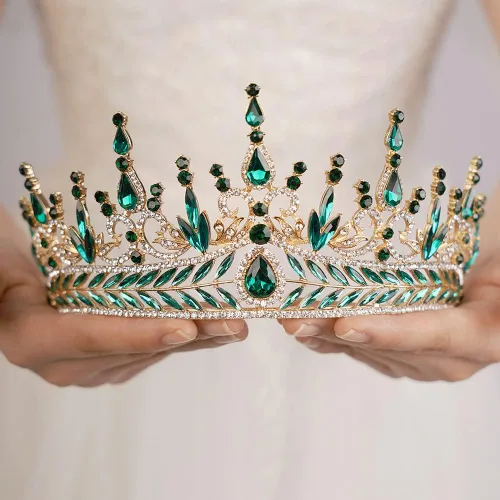 Vista 2 de Tiara barroca de cristal con diamantes de imitación, corona de princesa, tiara para mujer, boda, cumpleaños, fiesta de Halloween