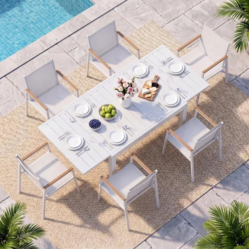 Vista 13 de Mesa de comedor expandible de aluminio para patio al aire libre para 4-8 personas, mesa rectangular para todo tipo de clima (48"-79") con rieles
