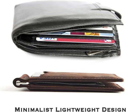 Vista 3 de YBONNE - Cartera fina con clip para dinero, de cuero auténtico, bloqueo RFID, minimalista