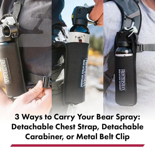 Vista 4 de Sabre Frontiersman Bear Spray Holster for 7.9 & 9.2 Oz. Canisters, Nylon Chest, Belt, Waist, & 3-in-1 Options Available, Adjustable Straps, Strong