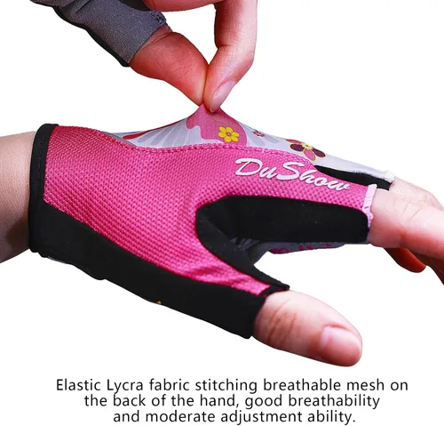 Vista 5 de DuShow Guantes de ciclismo de medio dedo para mujer, acolchados de gel, antideslizantes, absorben los golpes, para montaña, carretera, bicicleta