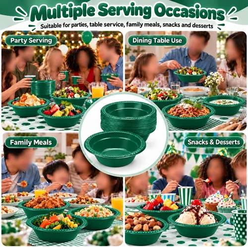Vista 7 de Paquete de 12 cuencos de plástico desechables de 12 onzas, aperitivos y Verde oscuro