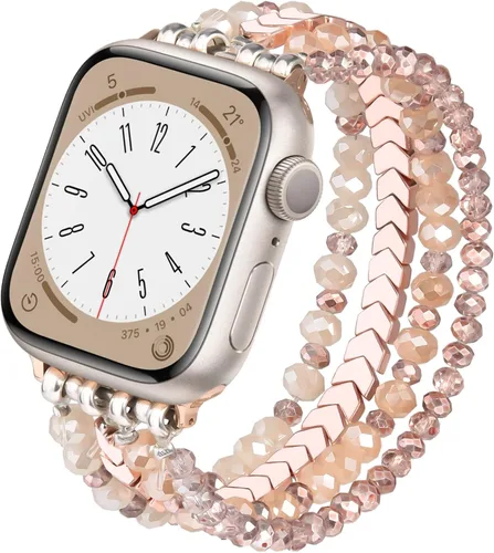 Vista 10 de MOFREE - Pulsera de cuentas compatible con Apple Watch Band de 1.496 in/1.575 in/1.614 in/1.65 in (38, 40, 41 y 42 mm) Series Negro/Oro