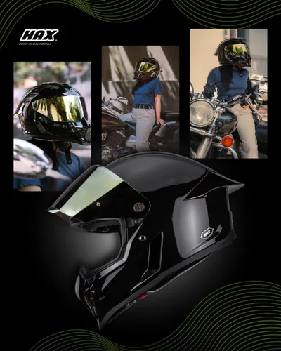 Vista 7 de Hax Dual-Certified Motorcycle Helmet for Multi-Scenario Riding Negro brillante