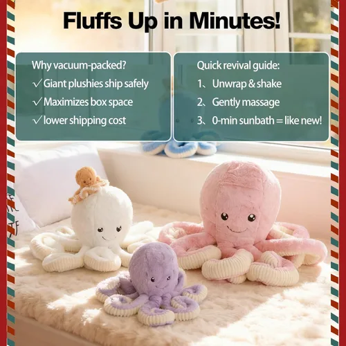 Vista 8 de DENTRUN Pulpo de peluche gigante, muñeca de pulpo de peluche para niños, niñas, adultos, regalo de cumpleaños, Navidad, Halloween, animales marinos