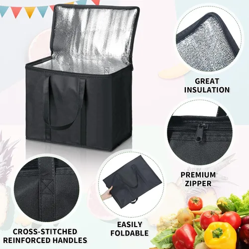 Vista 3 de Kenning 8 piezas de bolsas de compra grandes aisladas reutilizables con cremallera resistente y asas, bolsas de transporte enfriadoras plegables
