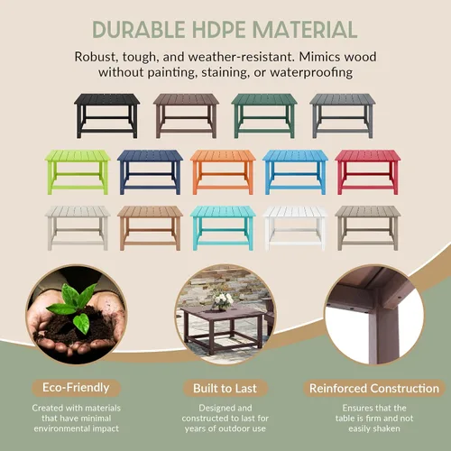 Vista 6 de WestinTrends Mesa de café de patio cuadrada de HDPE Malibu para exteriores de bajo perfil, marrón oscuro