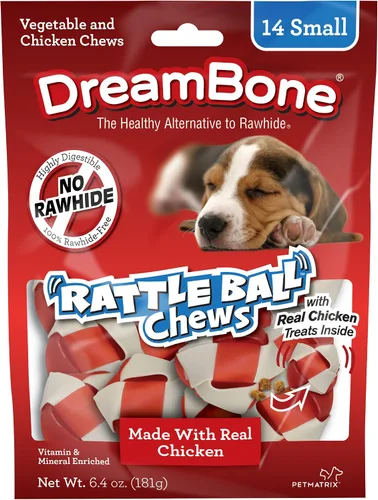 Vista 5 de DreamBone DreamChips - Masticables para perros sin cuero crudo (24 unidades) RattleBall Pequeños masticables (14 unidades), masticables sin cuero