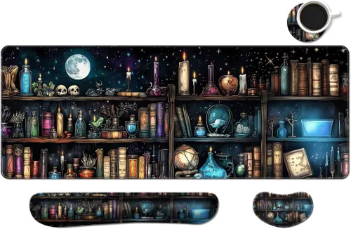 Vista 21 de Alfombrilla de escritorio, alfombrilla de mouse grande para juegos con reposamuñecas, 4 en 1 XXL, reposamuñecas para teclado, soporte de muñeca
