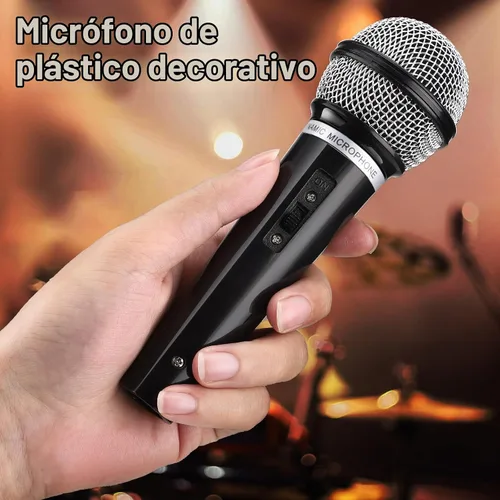 Vista 5 de Facmogu Juego de 3 micrófonos falsos, micrófono de plástico multicolor para disfraz de karaoke, accesorios de micrófono para Halloween, Navidad