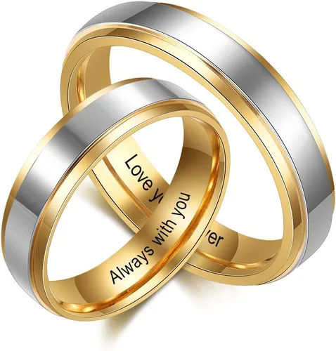 Vista 16 de OPALSTOCK - Juego de anillos de compromiso personalizados para parejas con corazón a juego para él y para ella multicolor/fantasía (Adjustable)