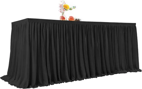Vista 9 de PARTISKY Falda de mesa de poliéster negro para mesas rectangulares de 8 pies, mantel plisado resistente a las arrugas para banquetes, bodas