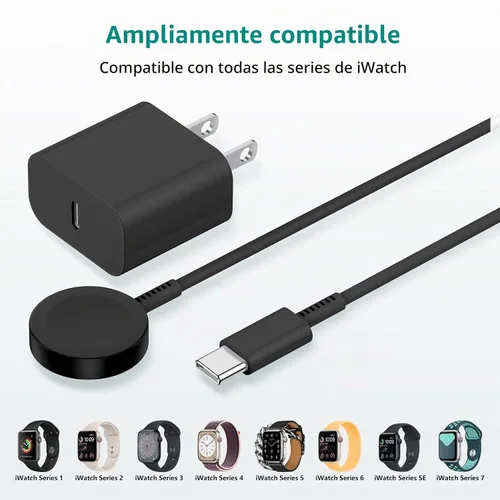 Vista 7 de Cargador de Apple Watch mejorado, cargador rápido magnético, adaptador de enchufe USB C con cable de carga rápida inalámbrico portátil de 3 pies