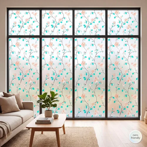Vista 5 de Película decorativa para ventana, diseño de flores, película de privacidad de vidrio de adherencia estática para puerta, tintes de ventana
