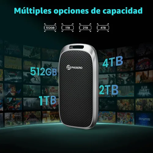 Vista 6 de PHIXERO P5 SSD portátil externo de 1 TB - Disco duro externo de 5 Gbps con USB C a C 2 en 1 y cable USB C a A para PC, Mac, PS5, Xbox, antigolpes