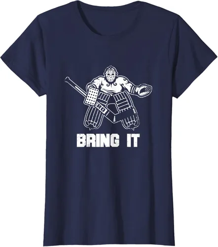 Vista 27 de Divertida camiseta gráfica de ropa de portero de hockey sobre hielo, Negro, S