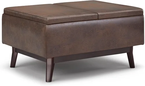 Vista 9 de SIMPLIHOME Owen Tray Top - Otomana pequeña de almacenamiento para mesa de centro – otomana rectangular tapizada de cuero vegano de 34 pulgadas