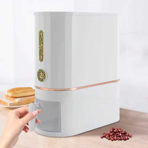 Vista 4 de Dispensador de arroz, contenedor de arroz de 22.0 lbs/22 libras, dispensador de cereales con tapa y taza medidora, organizador de almacenamiento