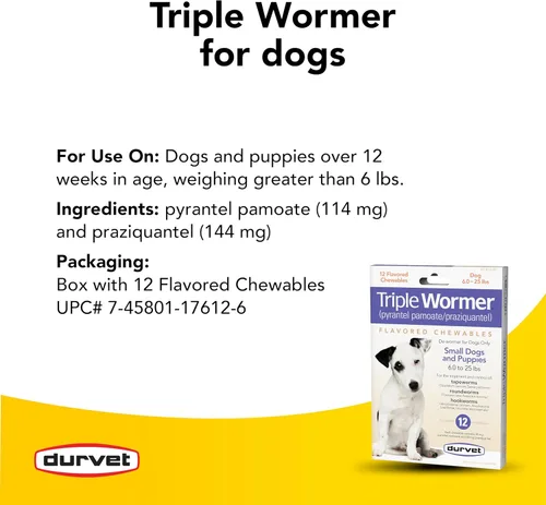 Vista 4 de Durvet Paquete de 12 tabletas Triple Wormer para cachorros y perros pequeños