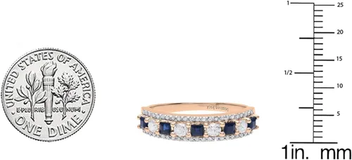 Vista 7 de Dazzlingrock Collection Anillo de boda de 9 piedras de zafiro azul princesa y diamante blanco redondo de 0.098 in cada uno en oro de 14 quilates