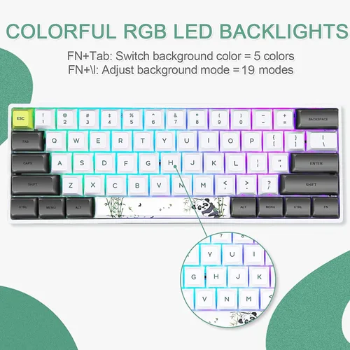 Vista 5 de CHARAN SK61 - Teclado mecánico para juegos de 61 teclas 60 compacto con retroiluminación RGB intercambiable en caliente con cable tipo C para WinMac