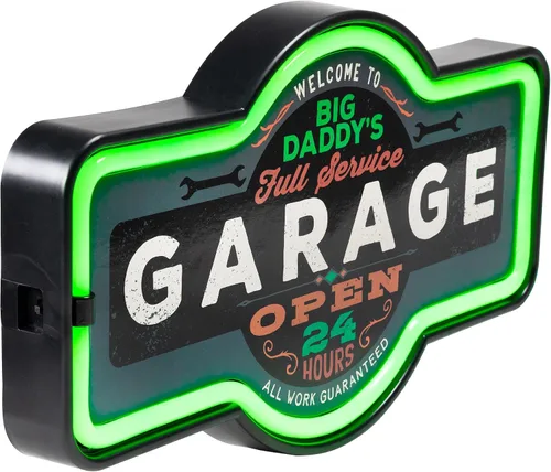 Vista 4 de Northlight Letrero de pared LED con luz de neón de Big Daddy's Full Service Garage - 17.25" - Verde