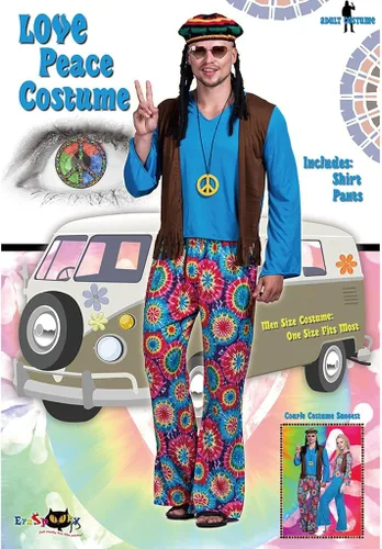 Vista 2 de EraSpooky Disfraz hippie de amor y paz para hombre
