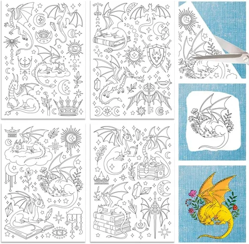 Vista 8 de ORIGACH 4 Hojas Grandes de Estabilizadores de Bordado Solubles en Agua de Otoño, Papel de Bordado de Hojas de Calabaza y Setas para Costura a Mano
