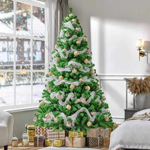 Vista 8 de Yaheetech Árbol de Navidad artificial preiluminado de 6 pies con luces incandescentes blancas cálidas, árbol de Navidad preiluminado completo Verde
