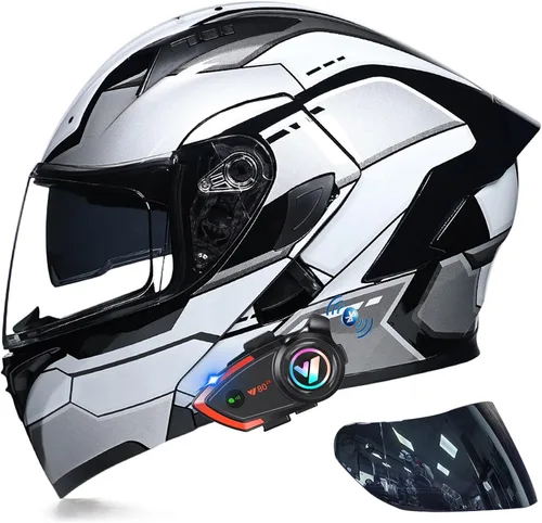 Vista 15 de Casco modular Bluetooth de doble visera para motocicleta, casco integrado abatible de cara completa, con Bluetooth impermeable que puede soportar