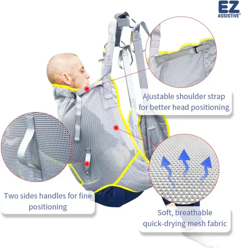 Vista 4 de EZ Assistive Eslinga universal para higiene, soporte acolchado para el paciente, reutilizable y lavable, para trasladar pacientes a cómodos e