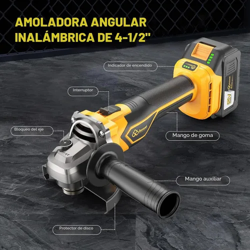 Vista 4 de Amoladora angular inalámbrica sin escobillas, kit de caja de herramientas de amoladora angular de 21 V, con baterías de litio de 2 x 4.0 Ah