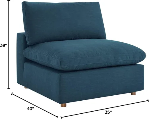 Vista 2 de Modway Commix - Sofá seccional tapizado con relleno de plumón, silla sin brazos en color azul Tela Azure