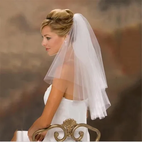 Vista 3 de 2023 - Velos de novia de boda con peine de tul de 2 niveles, longitud corta de los dedos
