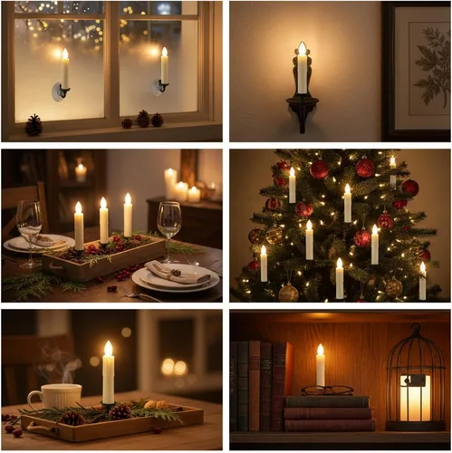 Vista 7 de Velas LED sin llama, 6 velas cónicas blancas con control remoto para decoración de bodas, 4 pulgadas