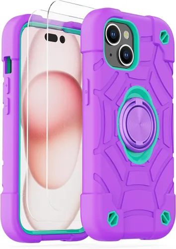 Vista 57 de KCJ Funda para iPhone SE 2022/2020, iPhone 8/7/6/6S, con [2×Protectores de Pantalla][Soporte de Anillo] Silicona Suave+PC Duro Protección Completa