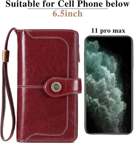 Vista 5 de FALAN MULE Cartera de cuero genuino RFID bloqueo gran capacidad Trifold señoras cartera.