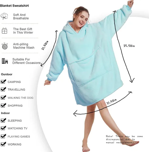 Vista 4 de Aemilas Wearable Blanket Hoodie - Warm Sherpa Blanket Sweatshirt as Gifts for Adult Women Mom Men, One Size Fits All
