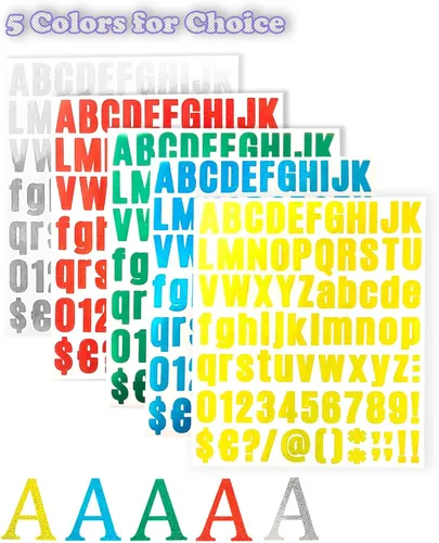 Vista 3 de Calcomanías del alfabeto para manualidades, 5 hojas, 405 piezas, calcomanías de letras autoadhesivas, calcomanías de números de vinilo, calcomanías