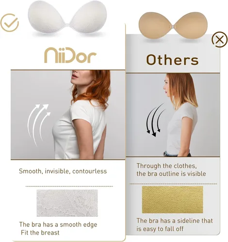 Vista 5 de Niidor - Brasier adhesivo sin tirantes, sin espalda, incluye protectores para pezones