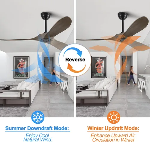 Vista 5 de Ventiladores de techo de 52 pulgadas sin luces, ventilador de techo de madera maciza sin luz con control remoto motor CC para interiores y Gris