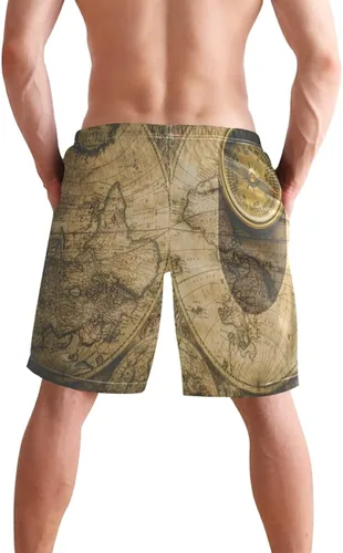 Vista 3 de Old Compass World Map - Traje de baño para hombre, de secado rápido, con bolsillos