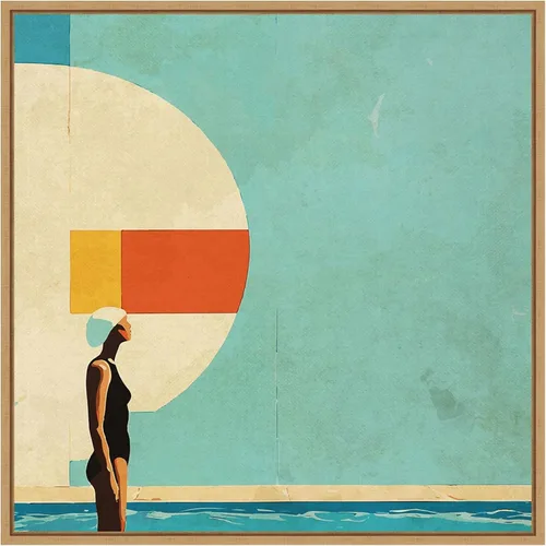 Vista 9 de Amanti Art Framed Canvas Wall Art 22x22 Mid Century Pool by Layla Oz, Framed Wall Art Canvas, Abstract Artwork, Modern Decor, Medium Poster Painting